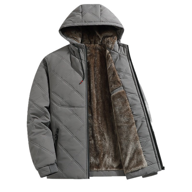 Men's Jacket With Fleece And Thick Cotton, Casual Hooded Stand-up Collar