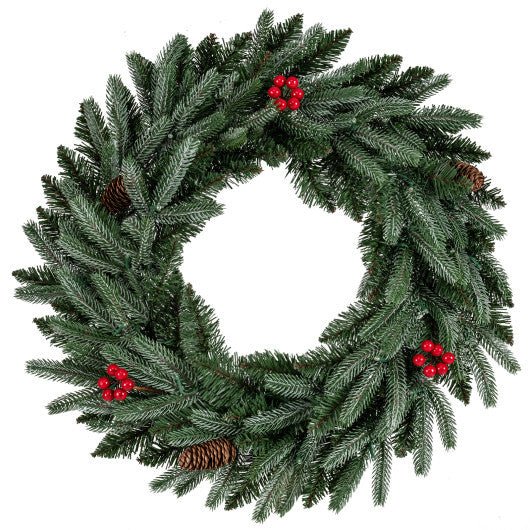 24"  Pre-lit Christmas Wreath Set of 2 Front Door Artificial Xmas Wreath with 90 Frosted Branch Tips