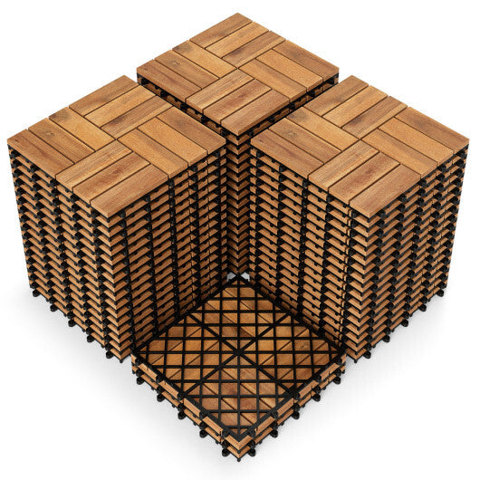 12 x 12 Inch 54 Pieces Acacia Wood Interlocking Deck Tiles with Waterproof Design-Natural