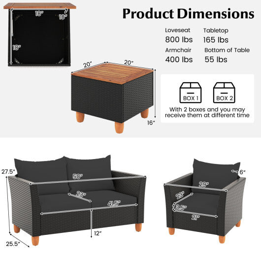 8 Pieces Outdoor Conversation Set with Storage Coffee Table-Black