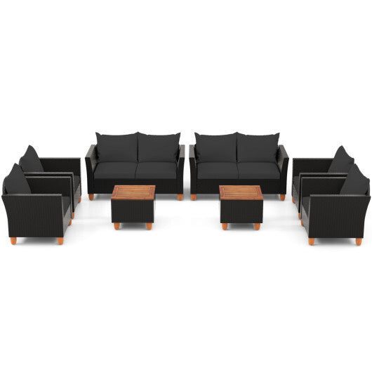 8 Pieces Outdoor Conversation Set with Storage Coffee Table-Black