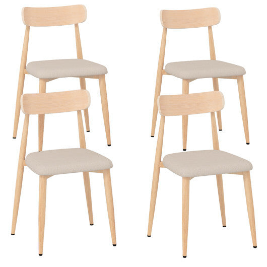 Linen Fabric Upholstered Modern Dining Chair Set of 4 with Padded Seat and Curved Back-Oak