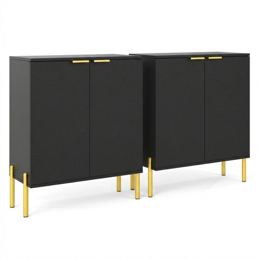 Set of 2 2-Door Buffet Cabinet Sideboard with Metal Legs-Black