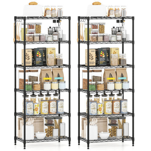 Set of 2 6-Tier Metal Storage Shelving Unit with V-Shaped Wire Rack and 900 LBS Capacity-Black