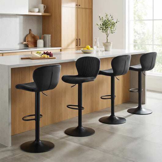 Adjustable Counter Height Chairs Set of 4 with Velvet Upholstered Backrests-Gray