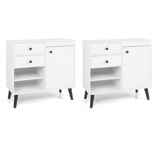 Set of 2 31" Buffet Cabinet with 2 Drawers and Open Compartments for Kitchen-Rustic Brown