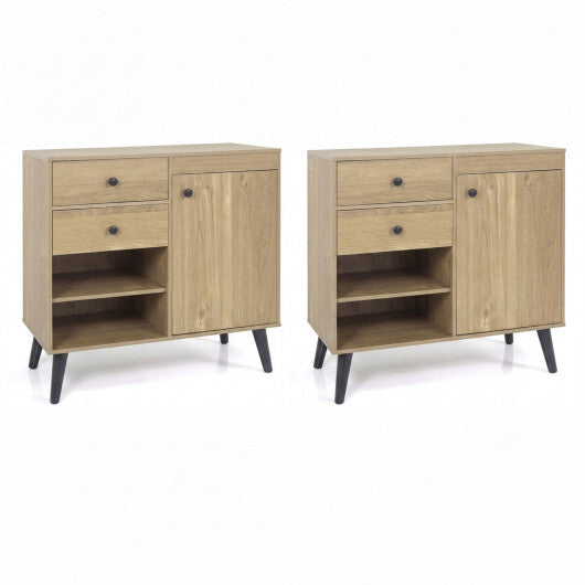 Set of 2 31" Buffet Cabinet with 2 Drawers and Open Compartments for Kitchen-Rustic Brown