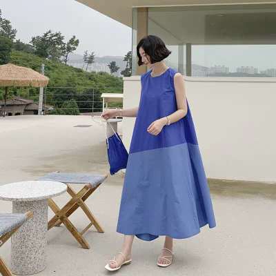 Sleeveless contrast color stitching dress women