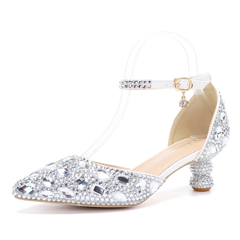 Low-Top Summer New Blue Color Pointed Gourd Heel Rhinestone Multi-Color Fashion Wedding Banquet Women's Shoes