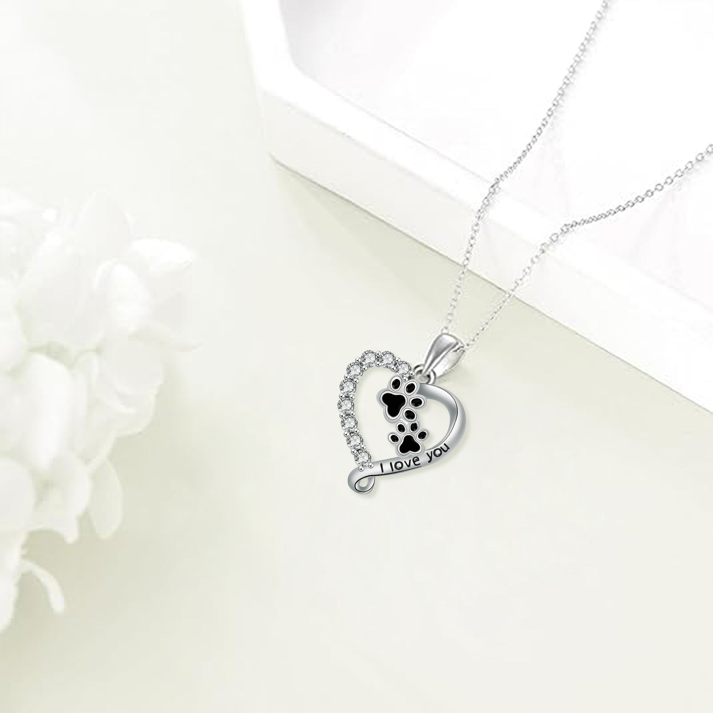Heart-shaped Pendant Cute Dog's Paw Necklace For Women