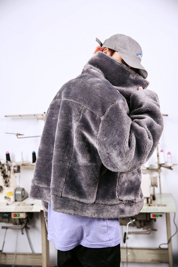 INS with the same paragraph OVERSIZE hip hop 90S retro national tide brand silhouette autumn and winter couples plush jacket