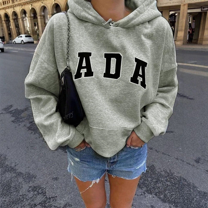 Casual And Versatile Letter Loose Hoodie With Fleece Lining For Women