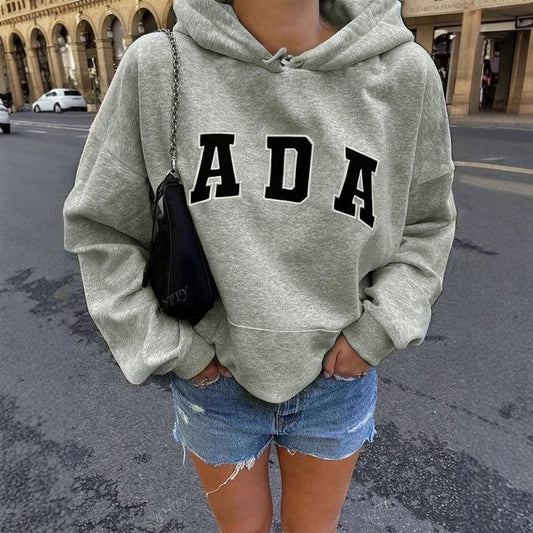 Casual And Versatile Letter Loose Hoodie With Fleece Lining For Women
