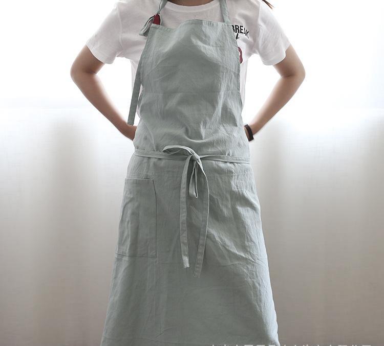 Solid Color Kitchen Apron Japanese Style Korean Style Sleeveless Multi-color Cotton And Linen
