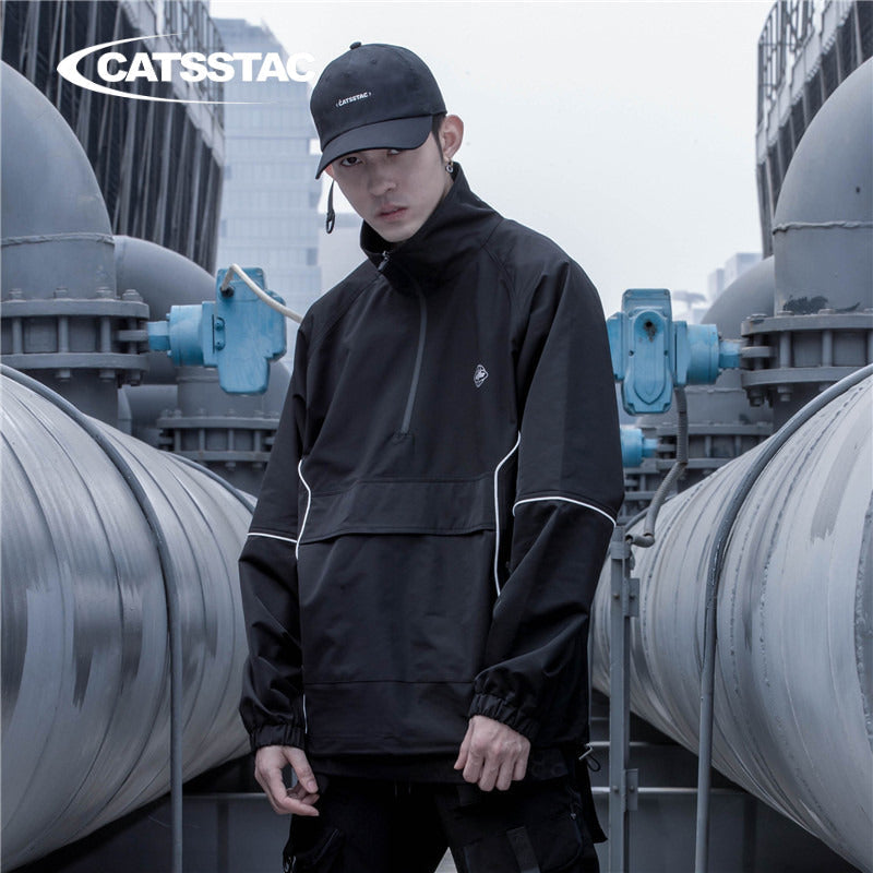 reflective half zipper jacket