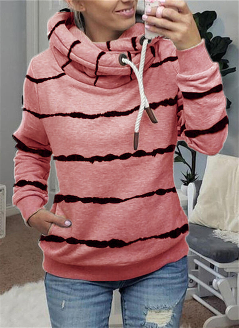 Printed Hooded Fleece Striped Sweatshirt