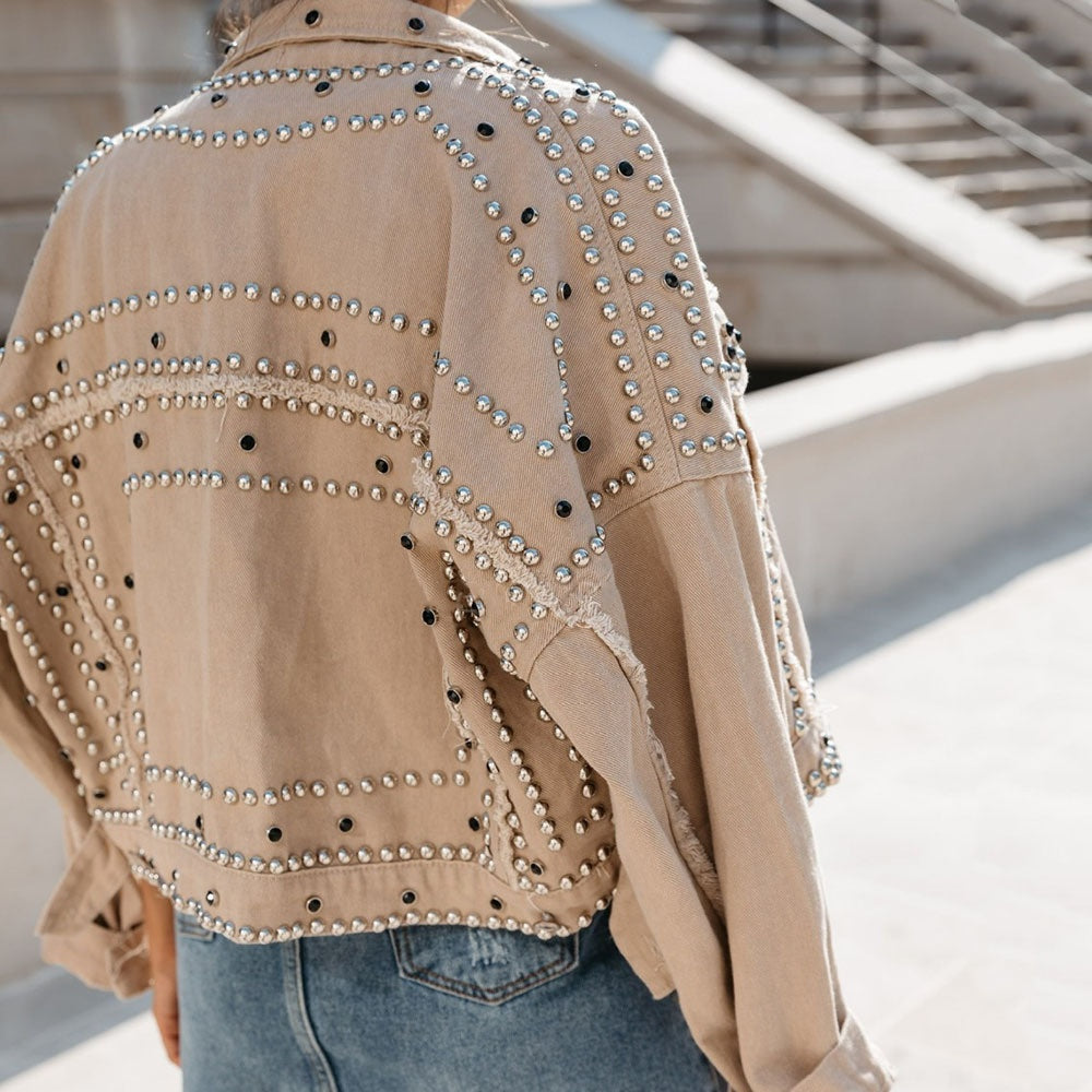 Washed denim rivet jacket street fighter motorcycle style