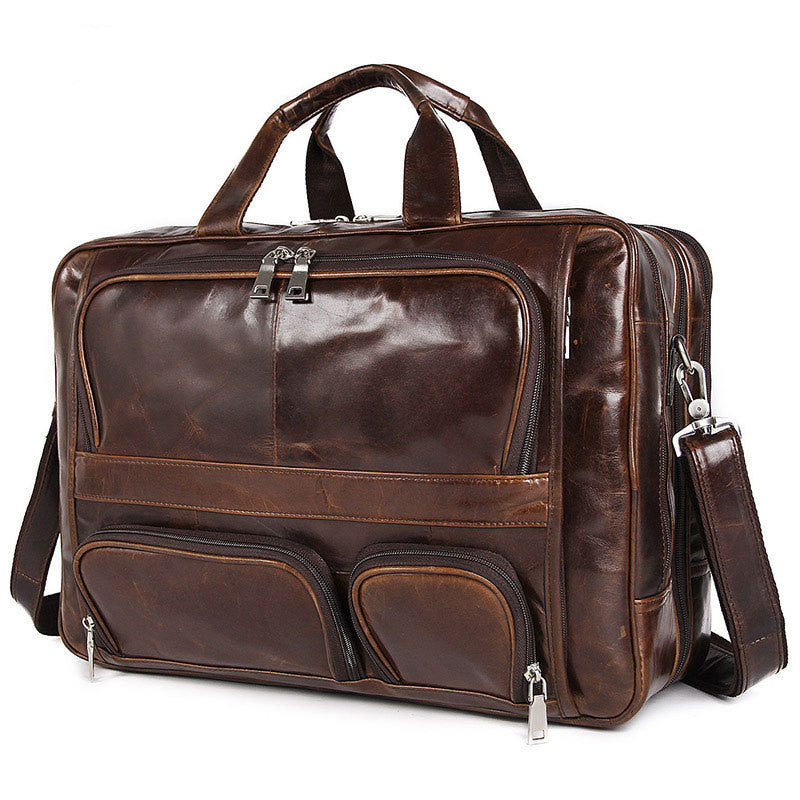 Men's Large Capacity Leather Handbag Computer Briefcase