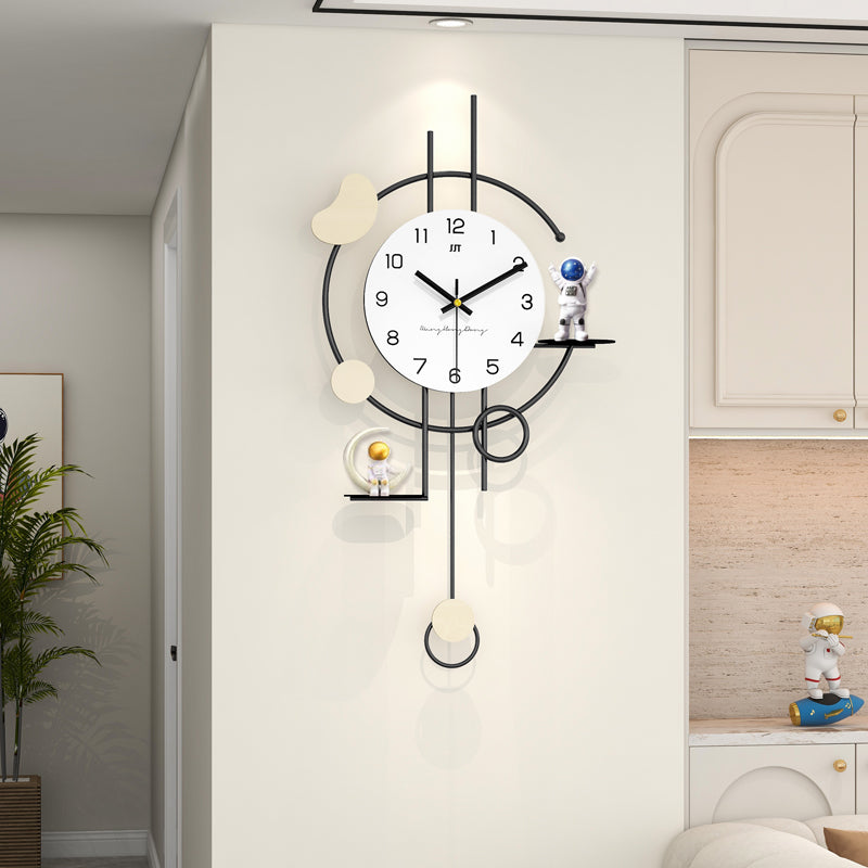 Modern Astronaut Pendulum Wall Clock Space Themed Home Decor