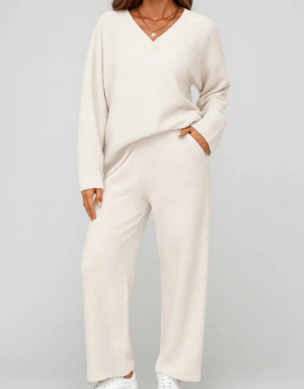V-neck Wool Loose Pockets Leisure Suit Two-piece Pajamas