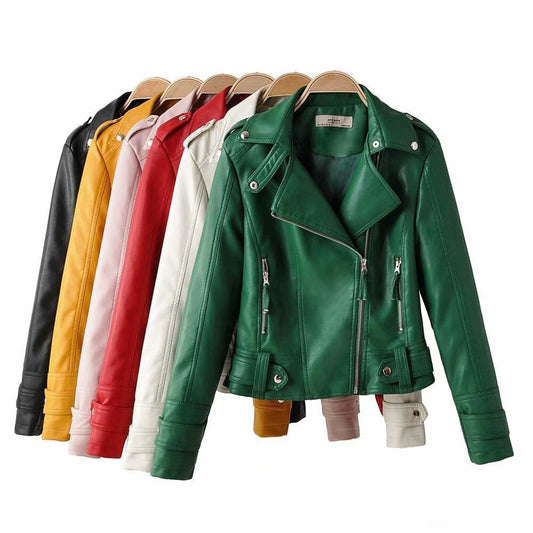 Women's Faux Leather Motorcycle Jacket - Short PU Biker Style Jacket for Women