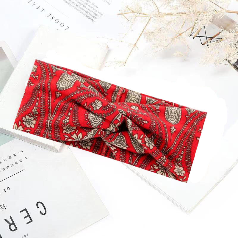 Sweat-absorbent And Anti-perspirant Bundled Headband With Wide-brimmed Print Headband