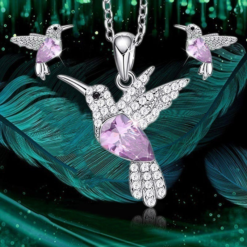 Hummingbird Jewelry Set Silver Plated Chain Necklace Stud