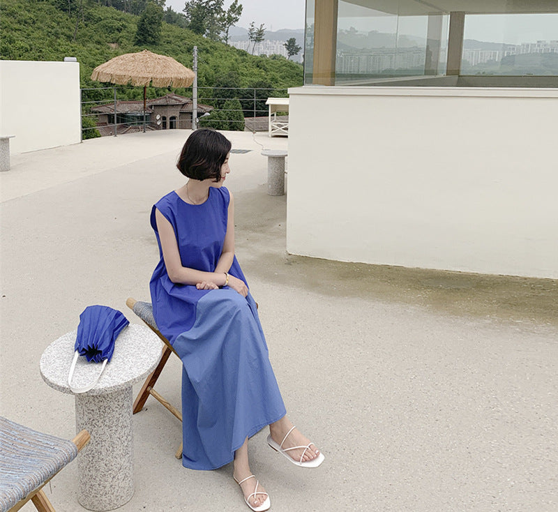 Sleeveless contrast color stitching dress women