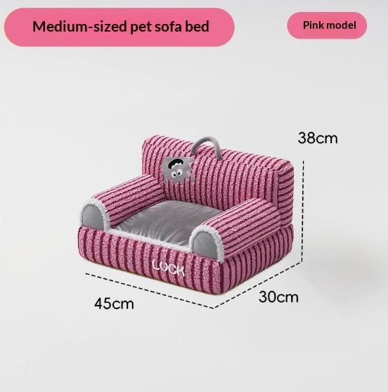 Cat Bed Pet Plush Sofa Cat Striped Raised And Thickened Non-Slip Sofa