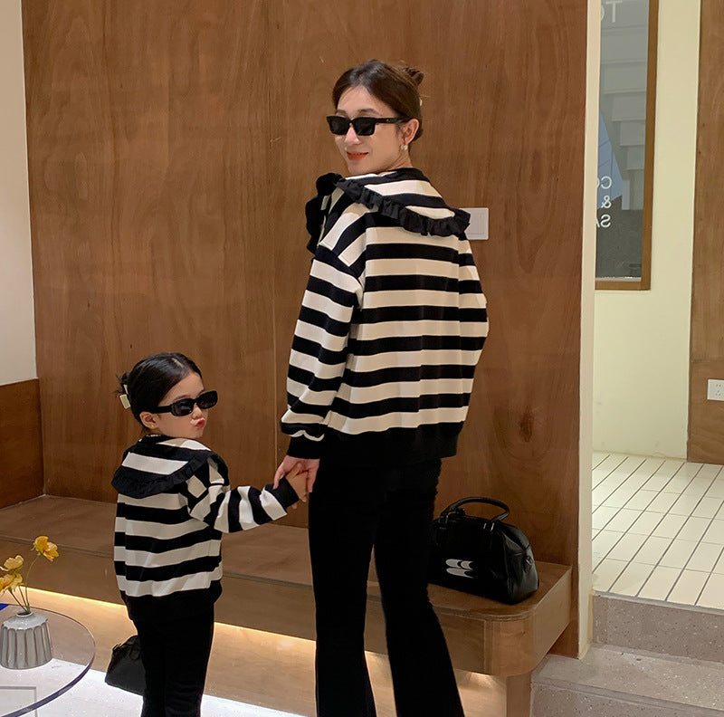 Mother And Daughter Long-sleeved Striped Sweater Two-piece Parent-child Suit