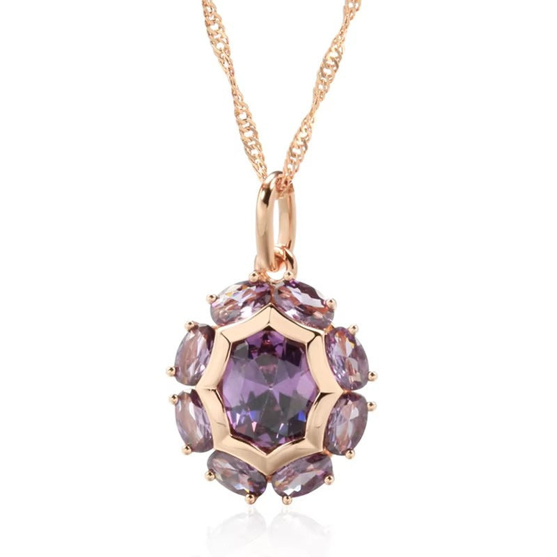 Gulkina Purple Gold Ring Earrings Necklace Amethyst Ornament Suit