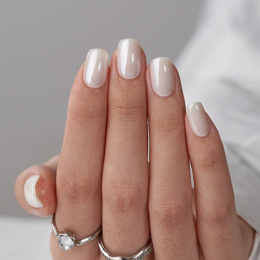 Classic Pearl White Short Square Nails - Press On Nails | Long Lasting & Reusable