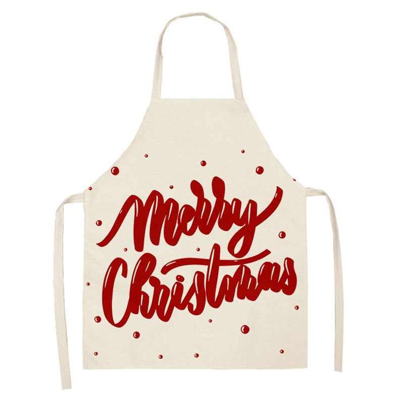 Christmas Deer Art Pattern Female Cleaning Home Cooking Kitchen Apron Chef Ear Cotton Linen