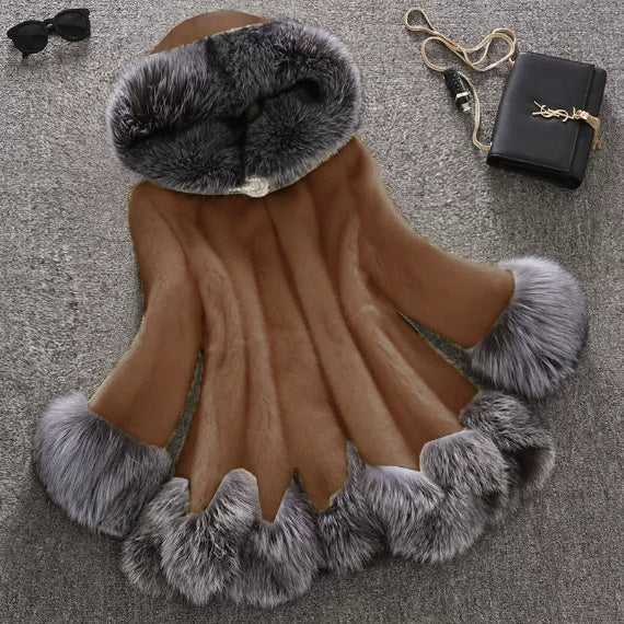 Faux Fur Women's White Rabbit Fur Mink Fur Winter Hooded Coat