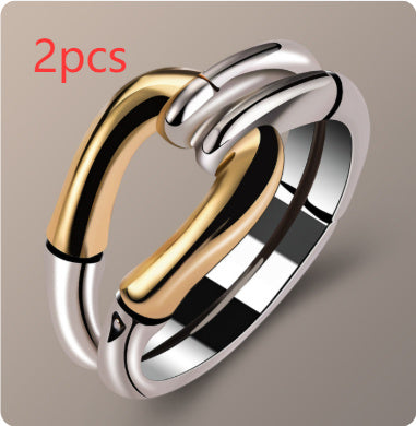 Ins Style Geometric Bone Bamboo Creative Two-tone Ring