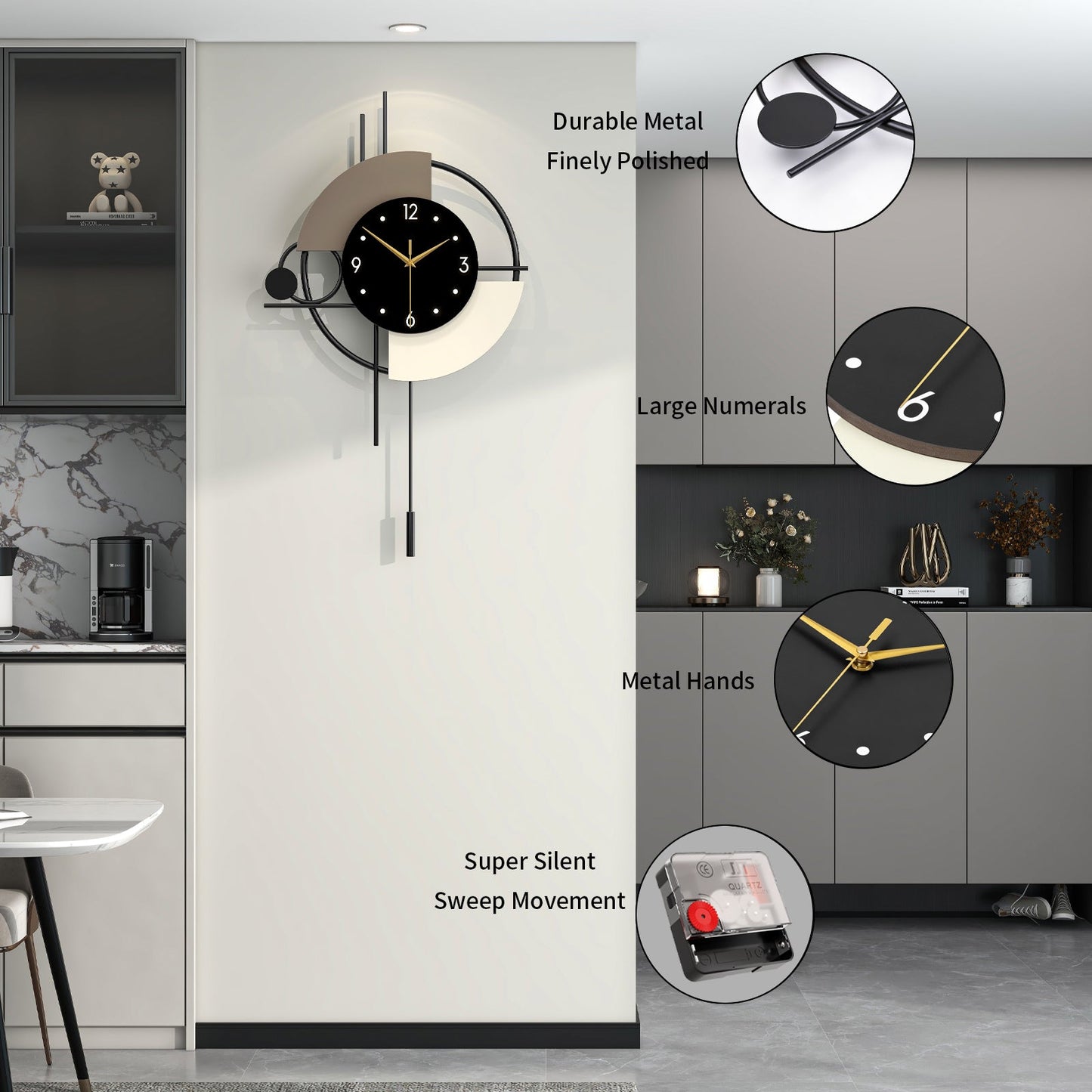 Modern Metal Wall Clock Geometric Decorative Pendulum Home Decor