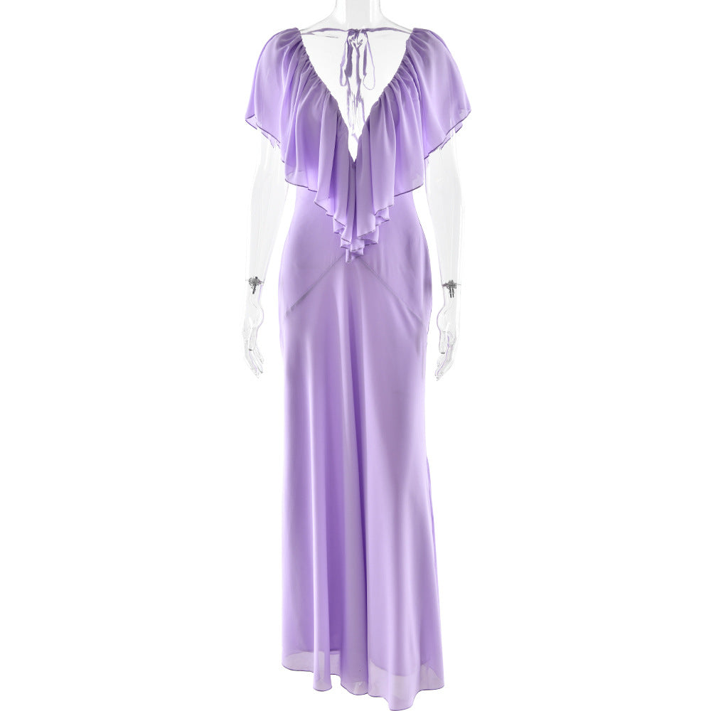 Resort V-neck Layered Ruffle Tie-up Fitted Dress