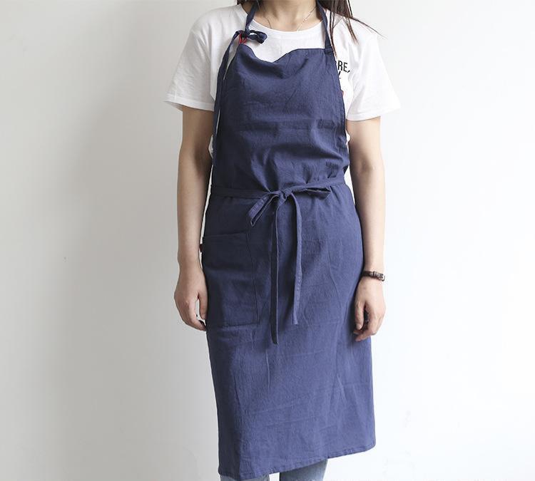 Solid Color Kitchen Apron Japanese Style Korean Style Sleeveless Multi-color Cotton And Linen
