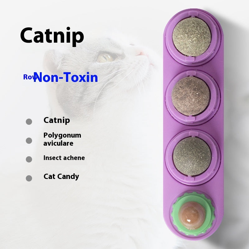4 In 1 Rotating Catnip Silver Vine Ball Teeth Cleaning Acne Prevention Digestive Health Wall Stick On Toy Edible Safe Material