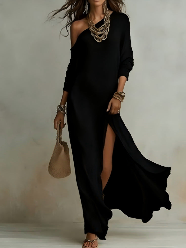Elegant Long-Sleeve Knitted Split Dress For Women
