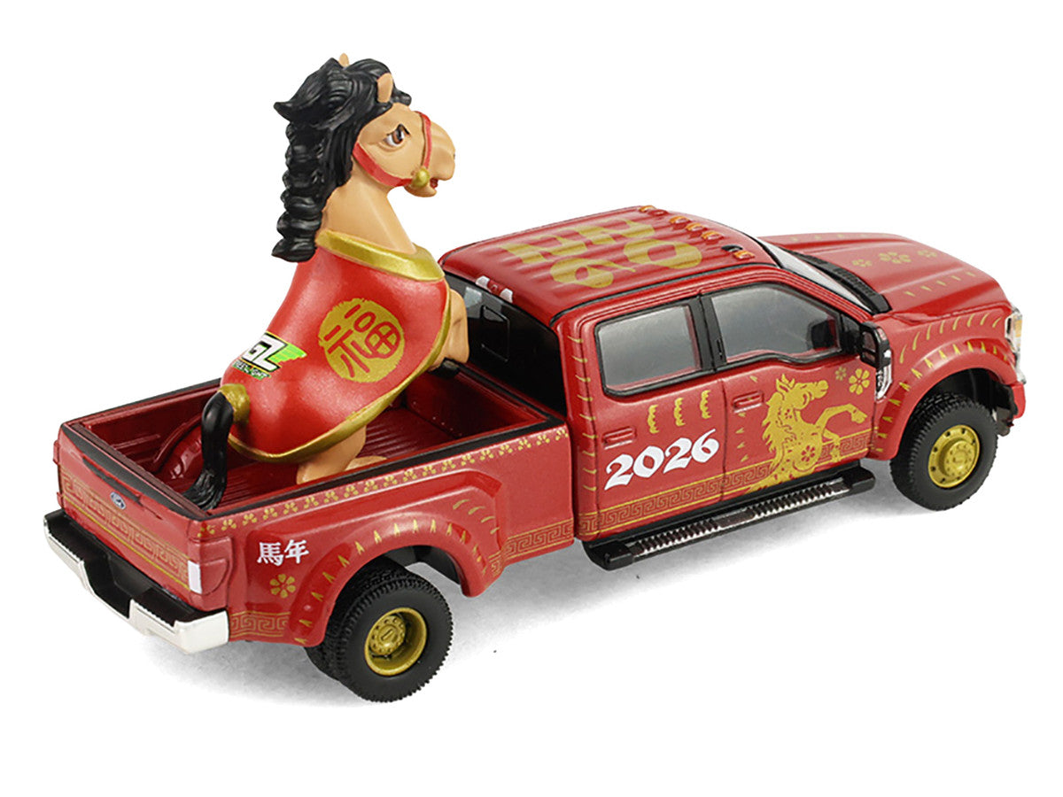 2022 Ford F-450 Dually Pickup Truck "Chinese Zodiac 2026 Year of the Horse" Red with Gold Graphics and Horse Figure "Hobby Exclusive" Series 1/64 Diecast Model Car by Greenlight