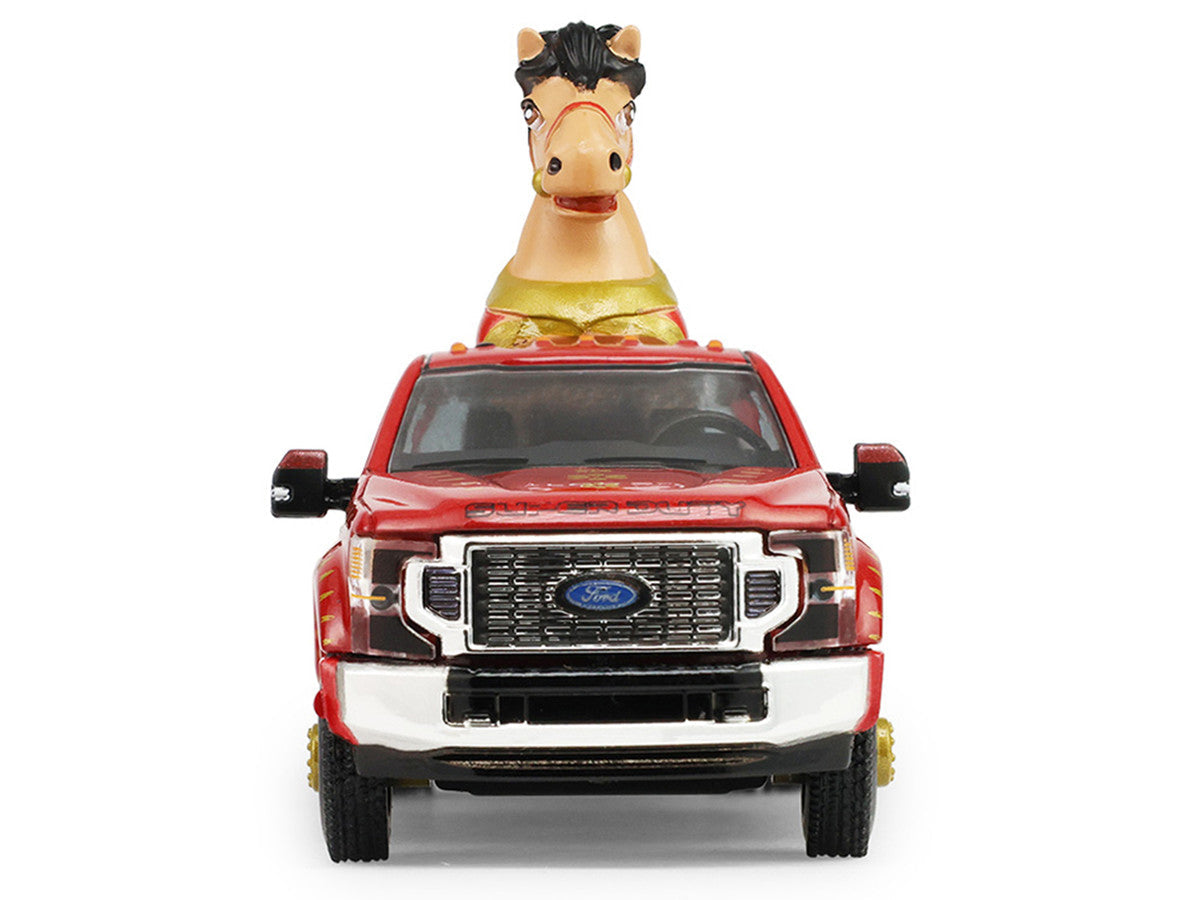 2022 Ford F-450 Dually Pickup Truck "Chinese Zodiac 2026 Year of the Horse" Red with Gold Graphics and Horse Figure "Hobby Exclusive" Series 1/64 Diecast Model Car by Greenlight