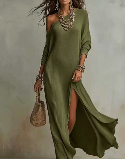 Elegant Long-Sleeve Knitted Split Dress For Women