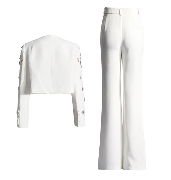 Women's Fashion Side-Slit Bootcut Trousers Suit Set (Jacket + Pants)