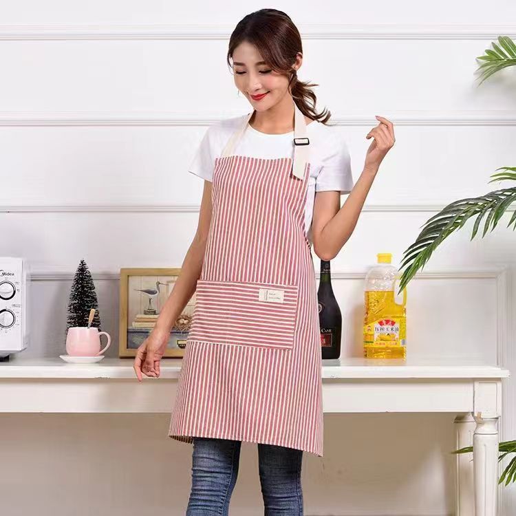 Linen Stripe Apron, Breathable Kitchen Apron For Household Chores
