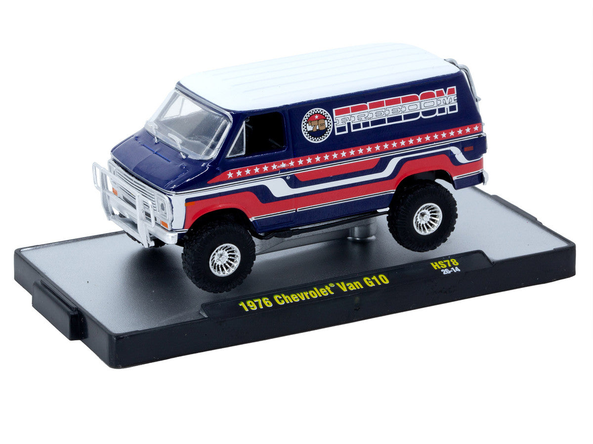 1976 Chevrolet G10 Van "Freedom '76" Dark Blue with White Top and Red and White Graphics Limited Edition to 7766 pieces 1/64 Diecast Model Car by M2 Machines