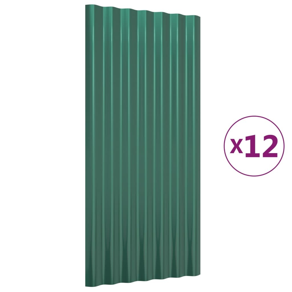 Roof Panels 12 pcs Galvanized Steel Green 31.5"x14.2"