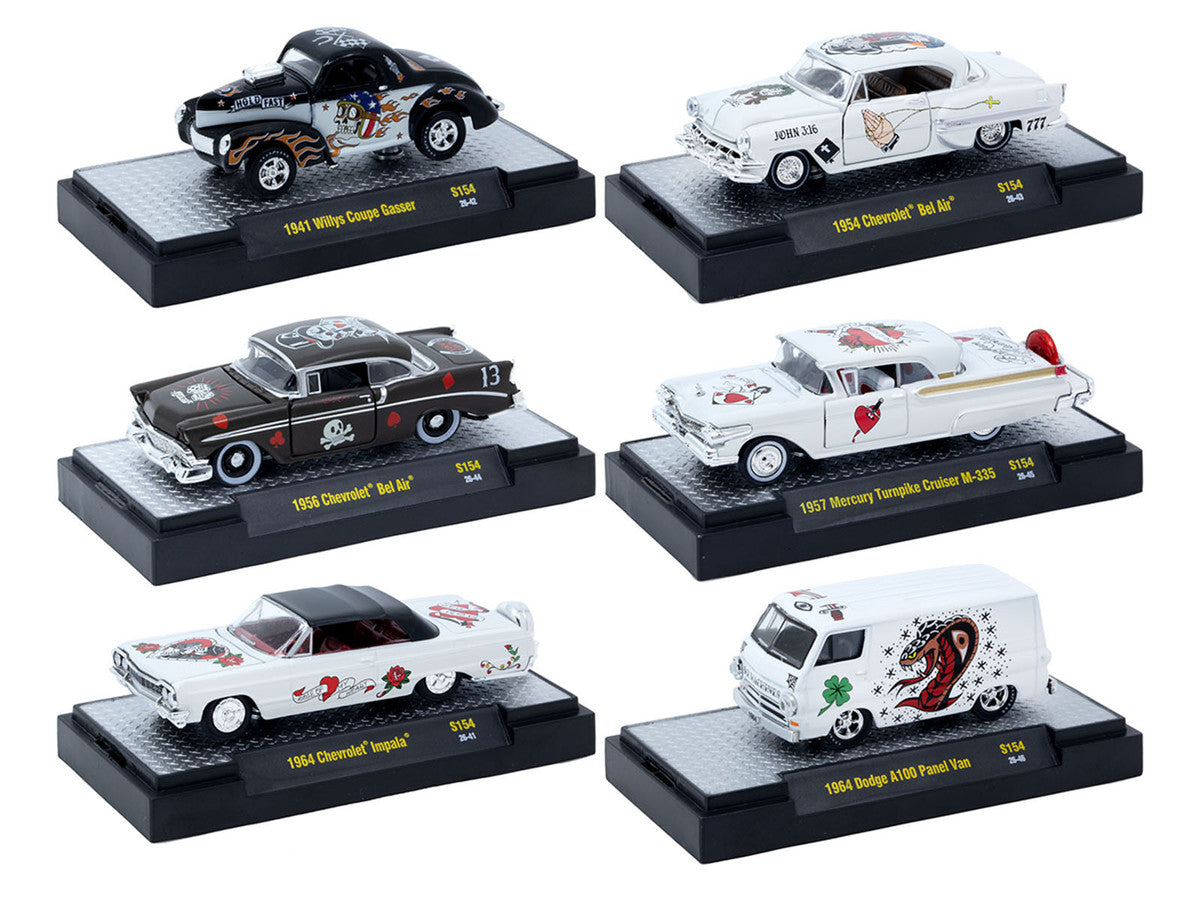 "Auto-Thentics" 6 piece Set Release S154 IN DISPLAY CASES Limited Edition 1/64 Diecast Model Cars by M2 Machines