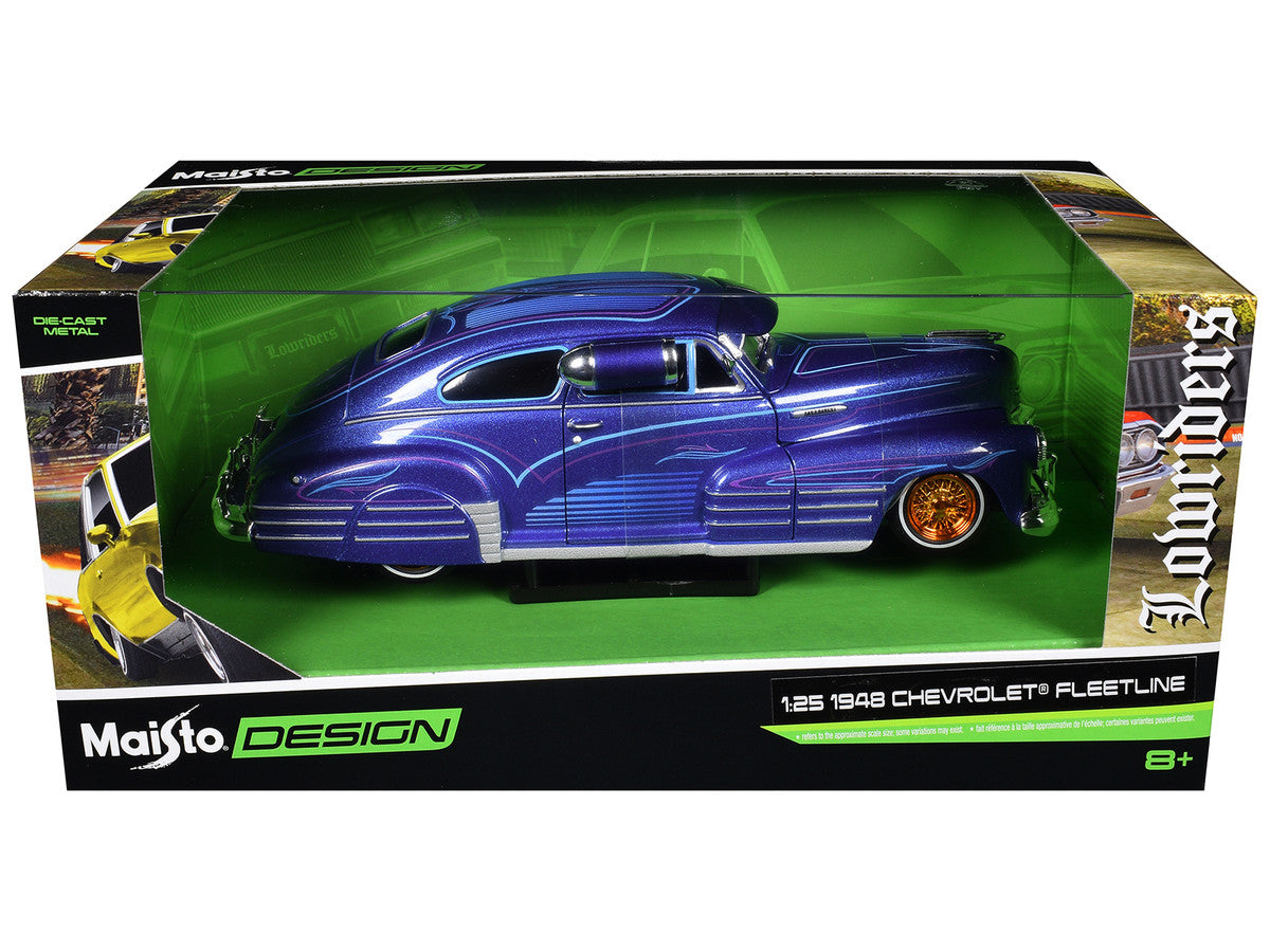 1948 Chevrolet Fleetline Lowrider Blue Metallic with Graphics "Maisto Design" Series 1/25 Diecast Model Car by Maisto