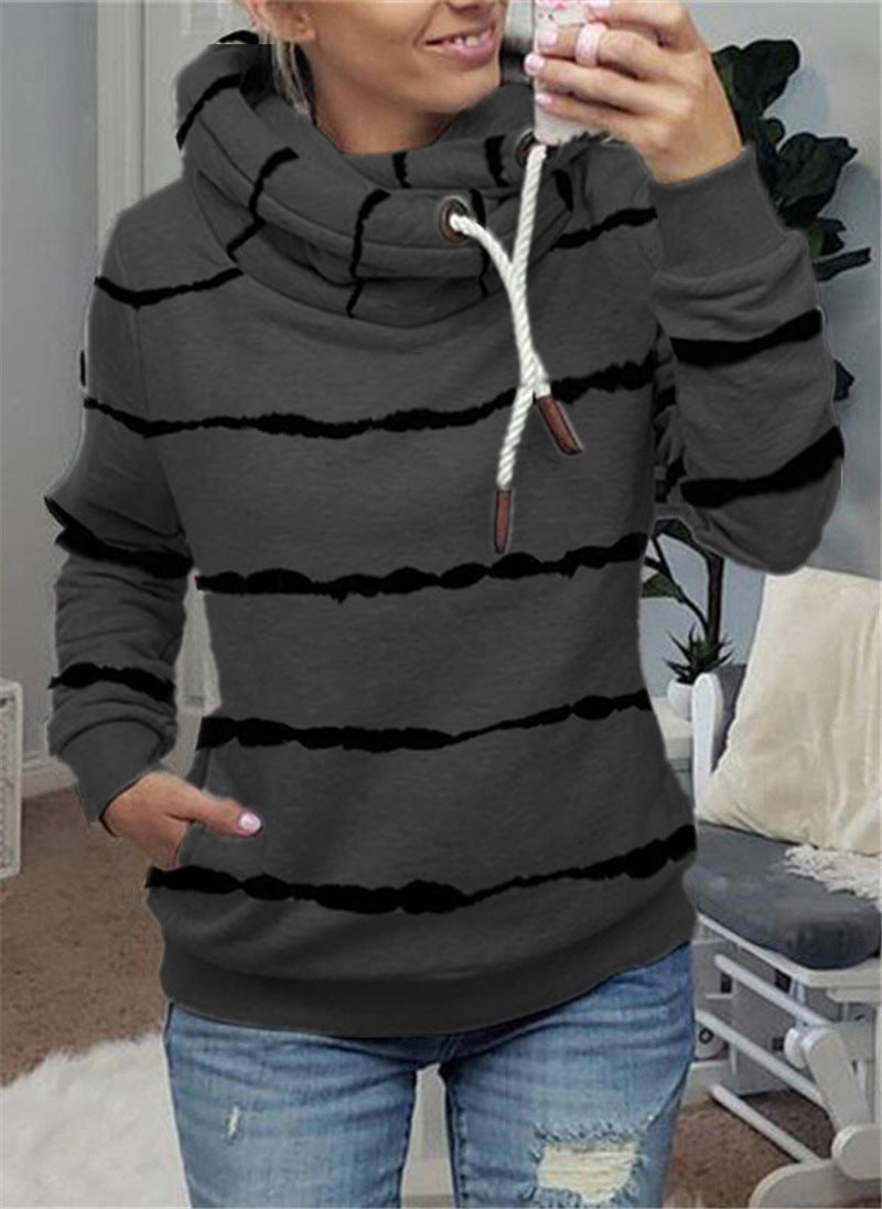 Printed Hooded Fleece Striped Sweatshirt